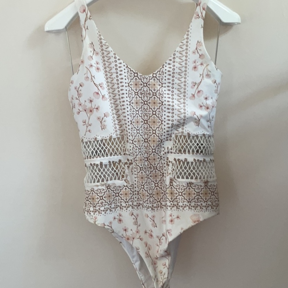 Agua Bendita Floral and Geometric One Piece Vanilla Swimsuit